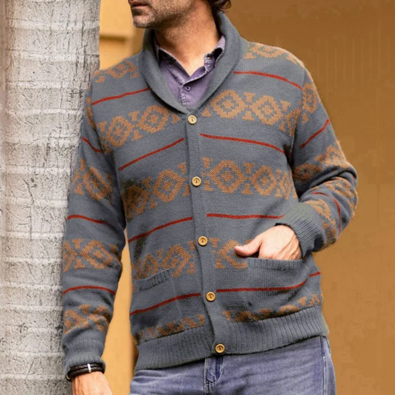 

Ретро-кардиган мужской вязаный в полоску с длинным рукавом, повседневный, модный, зимний, новинка, приталенный, деловой стиль