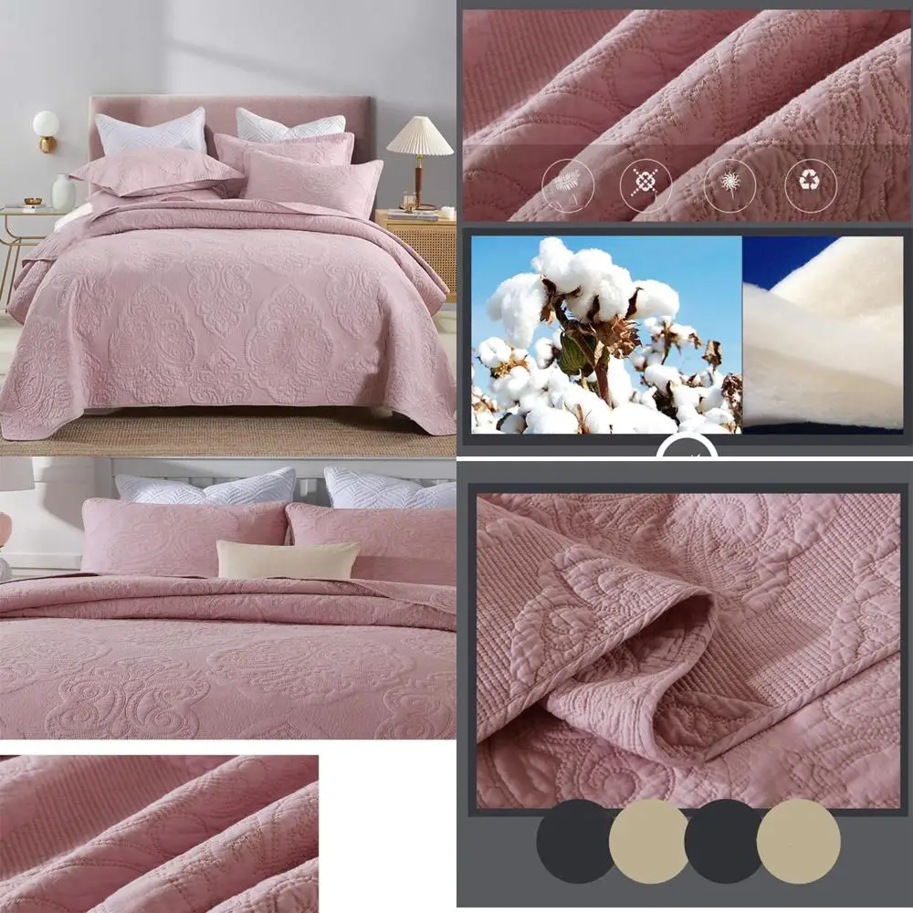 

Cotton Floral Patchwork Quilt Set with Paisley Coverlet and Pillow Shams, Farmhouse Style