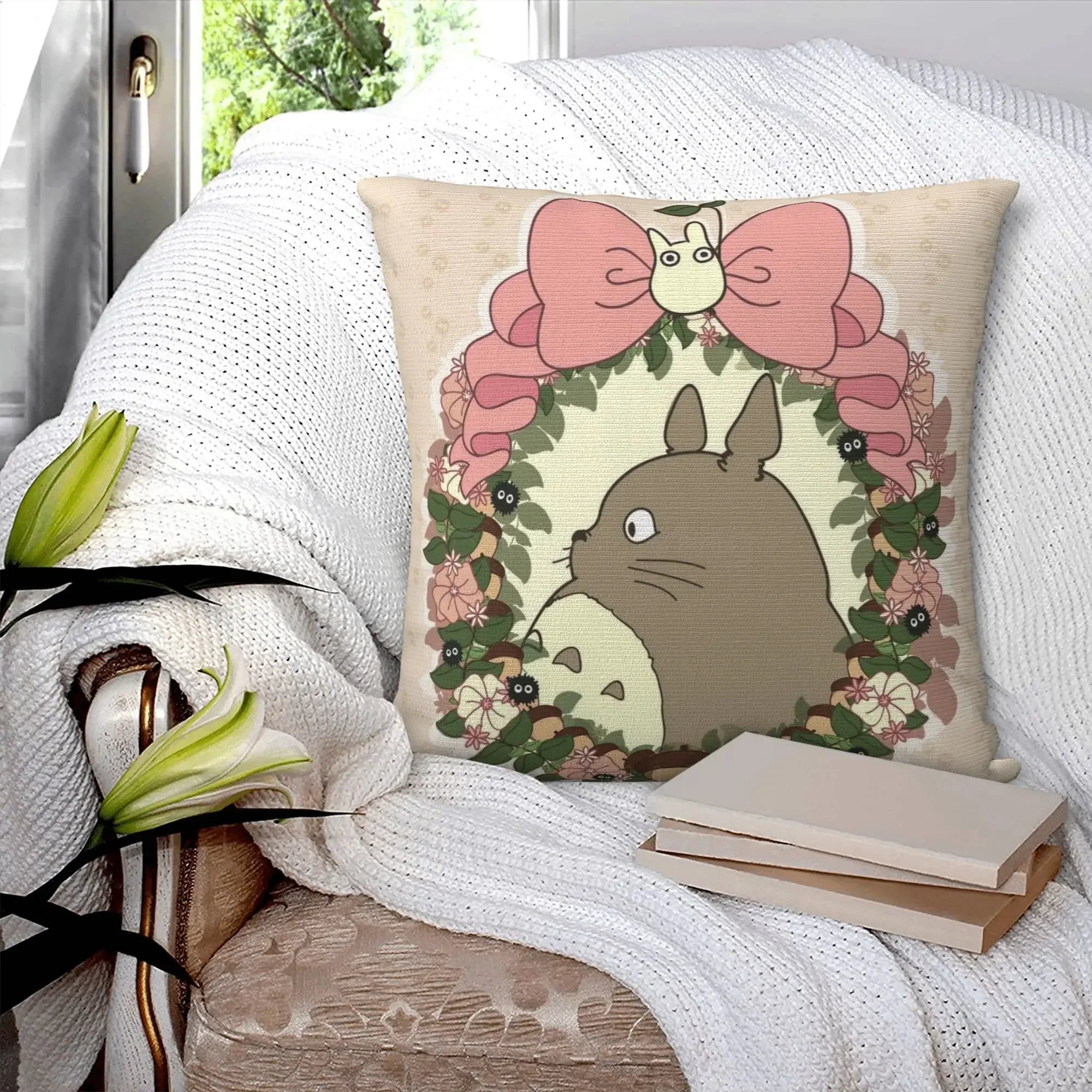 Personalized Cute Cartoon Anime Throw Pillow Case Cushion Cover Square Cotton Pillowcase for Home Bed Sofa Car Office 18x18 Inch