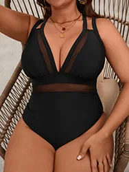 Black One Piece Swimsuit Women Plus Size Swimwear Bandage Large Monokini Sexy Beach Chubby Big Bathing Suit Mujer