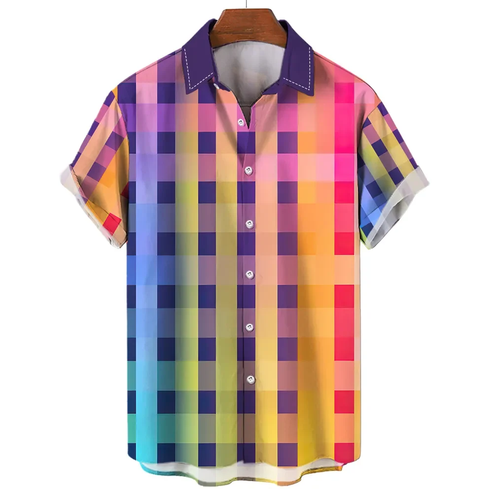 

Colorful Plaid Shirt For Man 3d Causal Men'S Shirt Fashion Hawaiian Shirt Man Short Sleeve Simple Button Beach 2023 Men Clothing