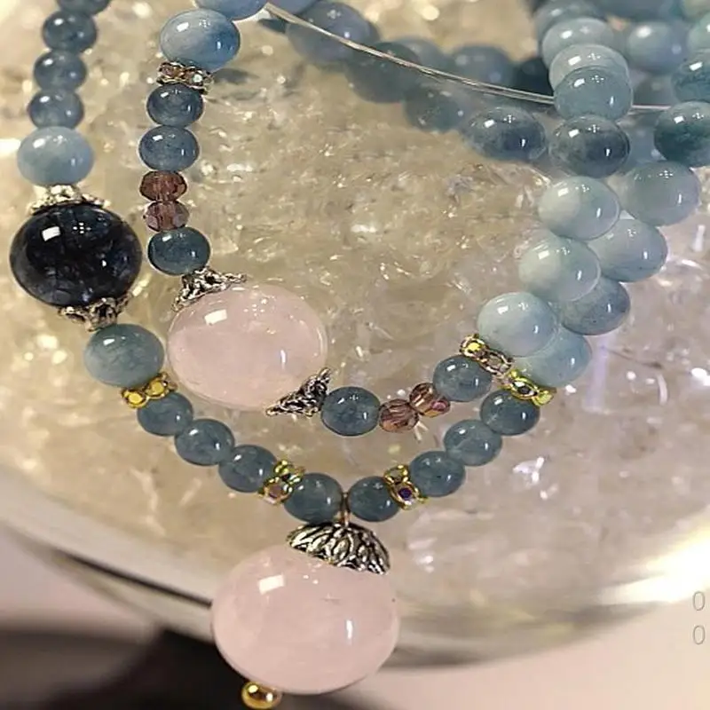 Optimized blue crystal aquamarine bracelet women, gift for best friends, multi-layer versatile birthday jewelry, enhances co
