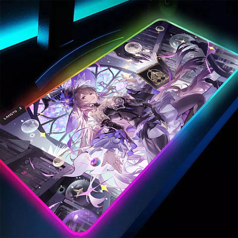 

RGB Mouse Pad Gamer PC Computer Kawaii LED Anime Desk Mat Honkai Star Rail Herta Keyboard Pad Anime Gaming Accessories Mousepad