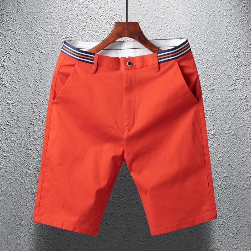 Mens Summer Casual Shorts Solid Color Business Casual Elastic Five Quarter Pants Cotton Breathable Workwear Shorts Men Clothing - Image 3