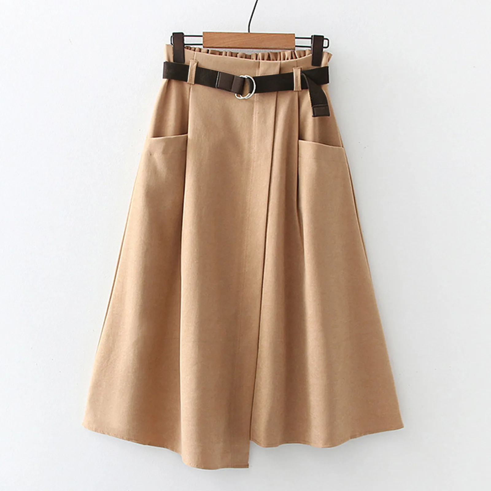 Elegant Skirts For Female 2024 Summer Autumn Women Long Black Suits Skirt With Pockets Casual Loose A-Line High Waist Midi Skirt