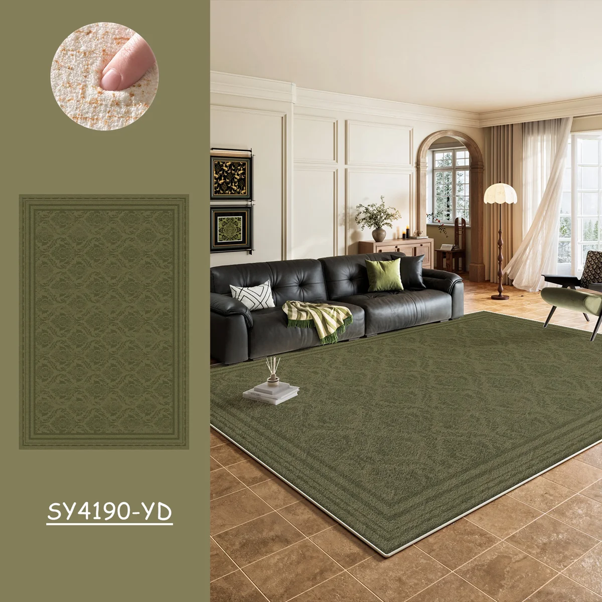 Retro Style Green Carpets For Living Room Large Area Bedroom Fluffy Soft Lounge Cloakroom Floor Mat 거실 카페트 Alfombra Salón Grande view 2