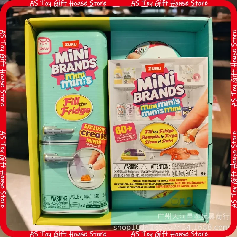 

New Authentic Zuru Mini Brands Fill The Fridge Playset Led Light Up Mini Refrigerator With Miniature Food Collectibles Toy Gifts