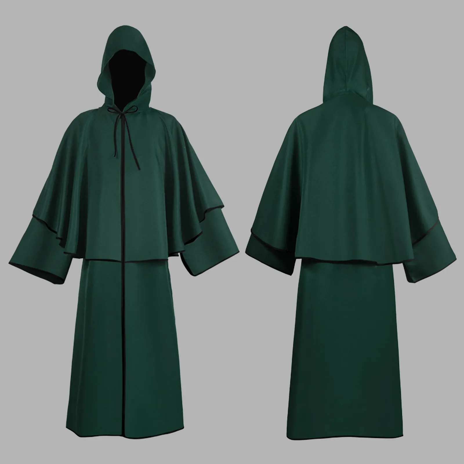 Unisex Medieval Halloween Solid Color Hooded Robe Cloak Medieval Costume Witch Vampire Man Woman Solid Color Cloak