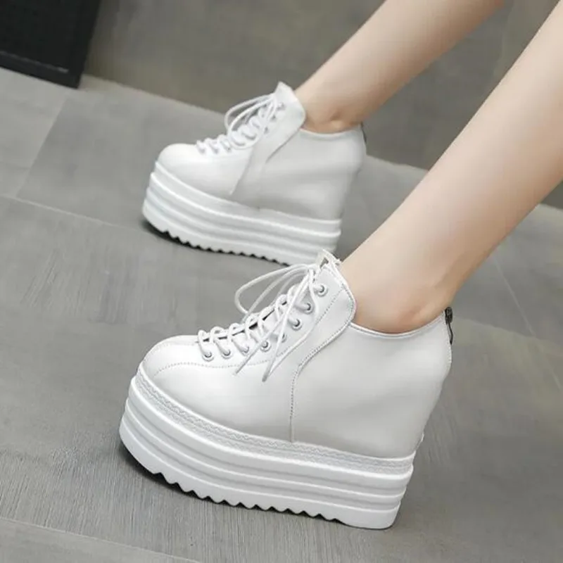 جديد فاسق نمط أسافين حذاء بوت بطول الكاحل الأسود المطاط وحيد أحذية النساء جلد الخريف مثير سيدة الارتفاع زيادة منصة الكعوب حذاء رياضة