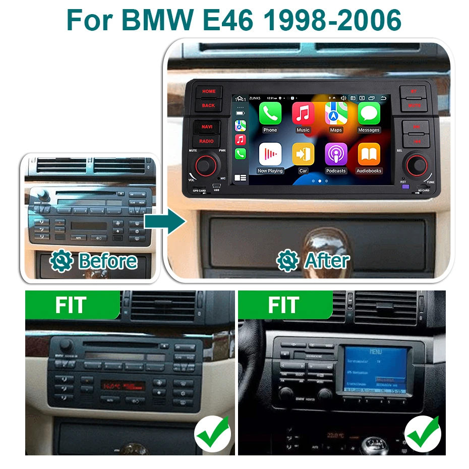 7'' Screen Carplay Android 14 Auto Car Radio Multimedia player For BMW E46 M3 Rover 75 MG ZT 2 din autoradio Stereo 4G LTE