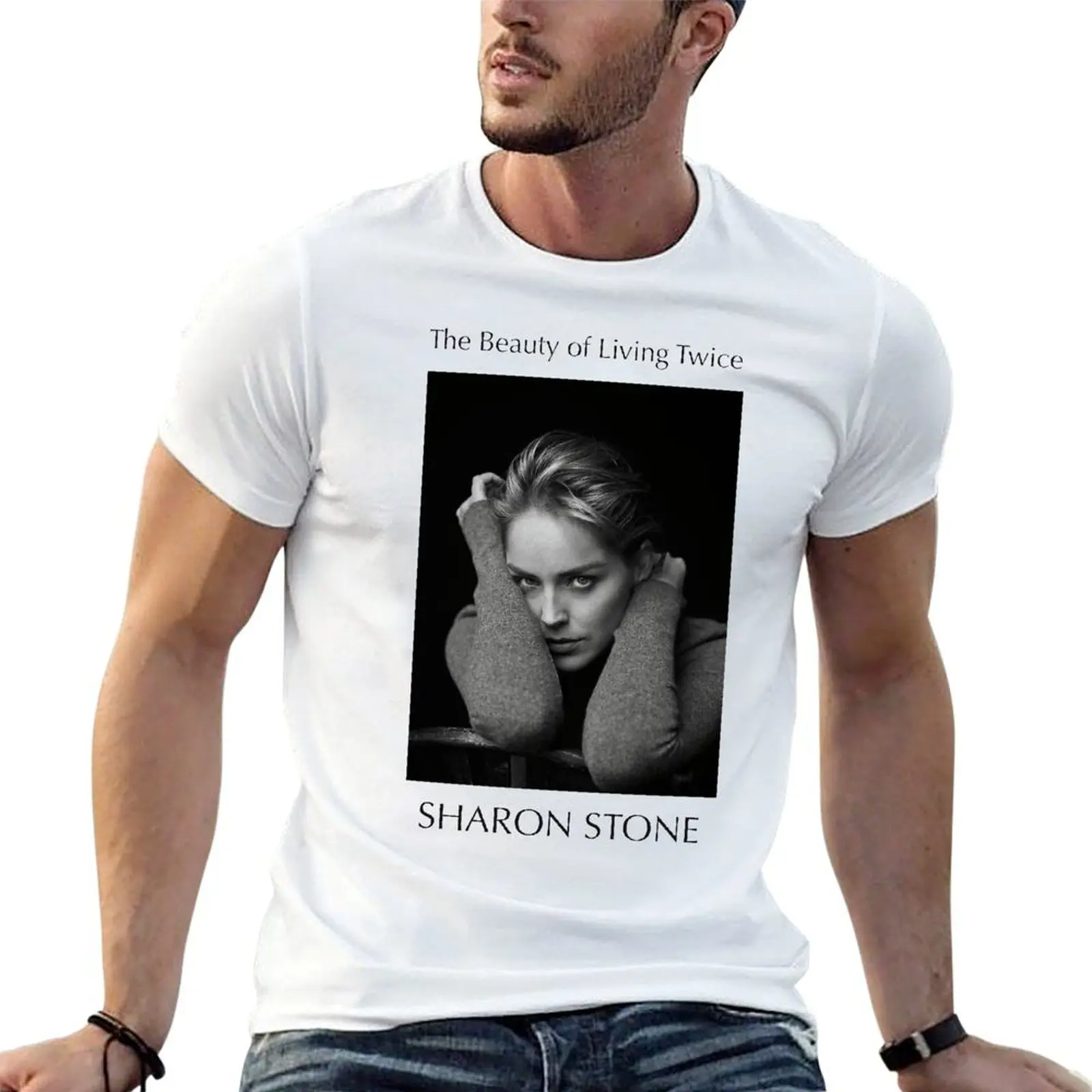 The beauty of Living twing SHARON Stone Book ฮาราจูกุเสื้อยืดแคมเปญเสื้อยืดลายกราฟิคใส่สบายๆขนาด