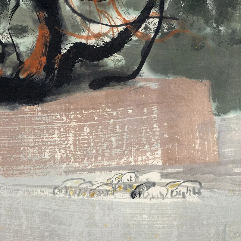 لوحة تجريدية صينية "عائلة على الفطيرة من Wu Guanzhong" متحف الفن الكلاسيكي عالي الوضوح استنساخ آلام زخرفية