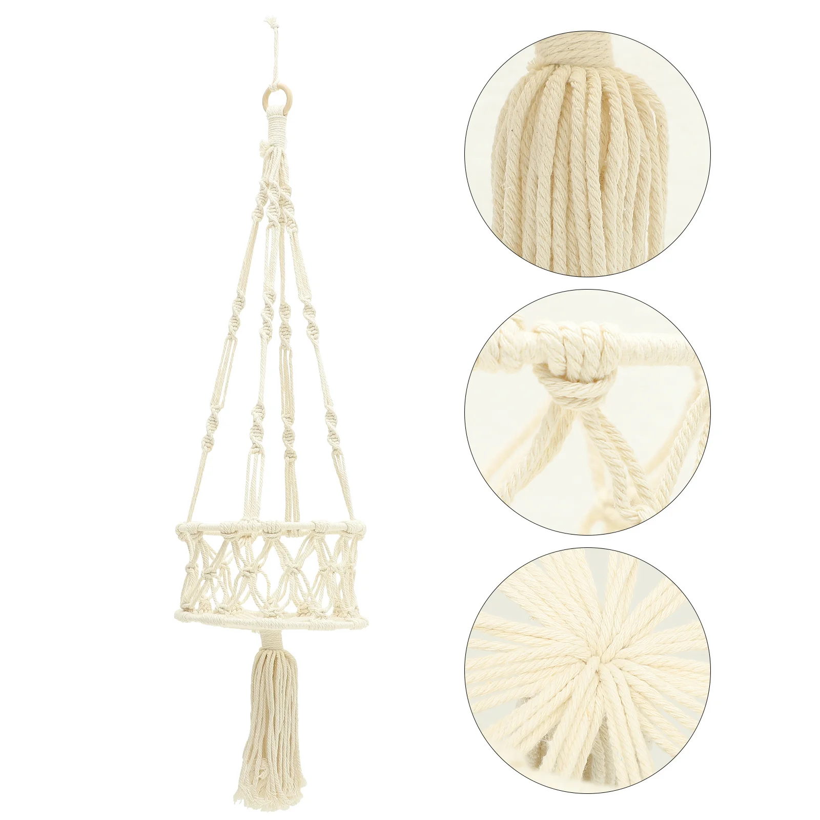 

Macrame Hanging Fruit Basket Cotton Rope Handwoven Multi-Function Vegetable Storage Basket Wall Mounted Kitchen Organizer