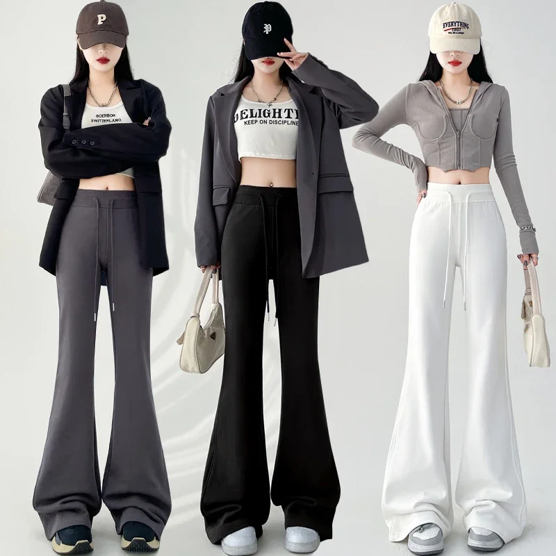 

Fashion Flared Sweatpants for Women Casual Slim Sporty Elastic High Waist Mop Pants Solid Color All Match Yoga Trousers 2025 New