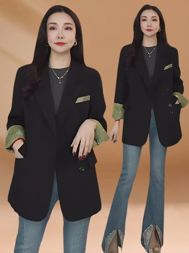 

Повседневный двубортный женский пиджак с длинным рукавом, стандартный крой, верхняя одежда для отдыха, в китайском стиле, элегантный, универсальный