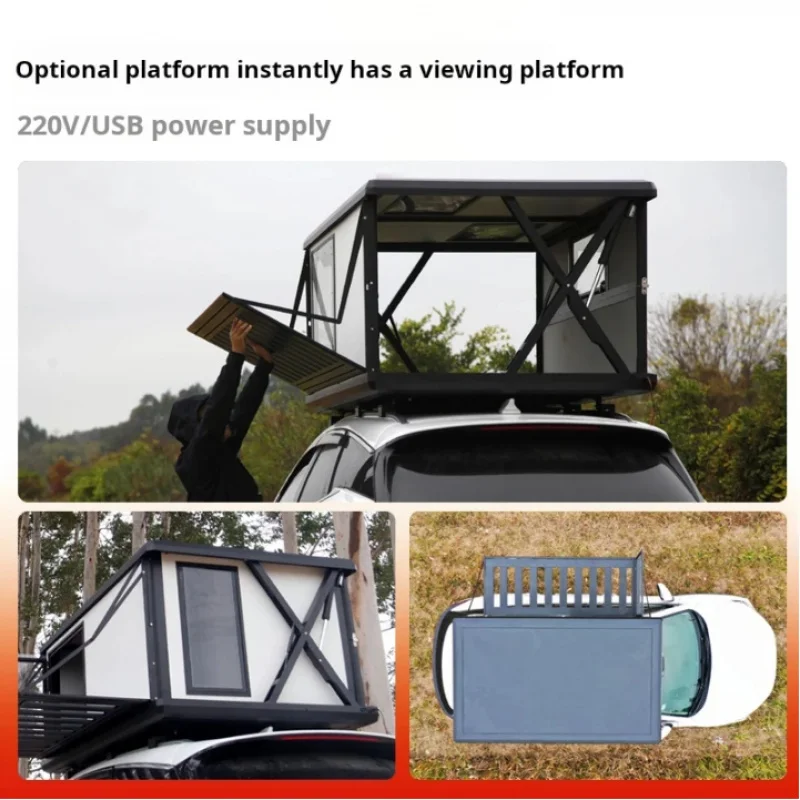 Custom Aluminum Offroad Hardshell Roof Top Tent with Waterproof Car Rooftop Electric Lift System Capacity 2-4 People Camping