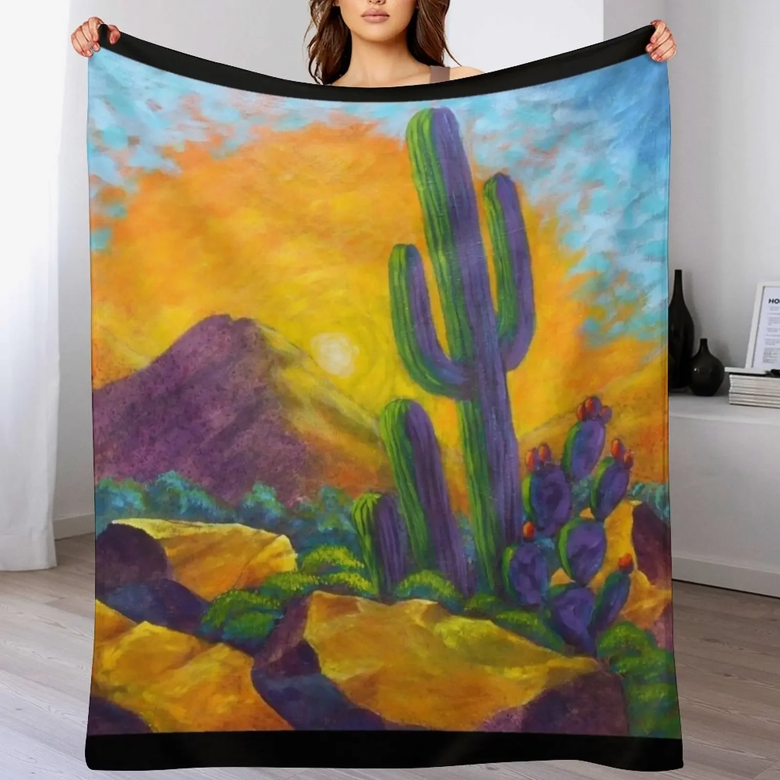 Desert Sunrise Throw Blanket warm for winter Hairy Stuffeds Plaid on the sofa Blankets