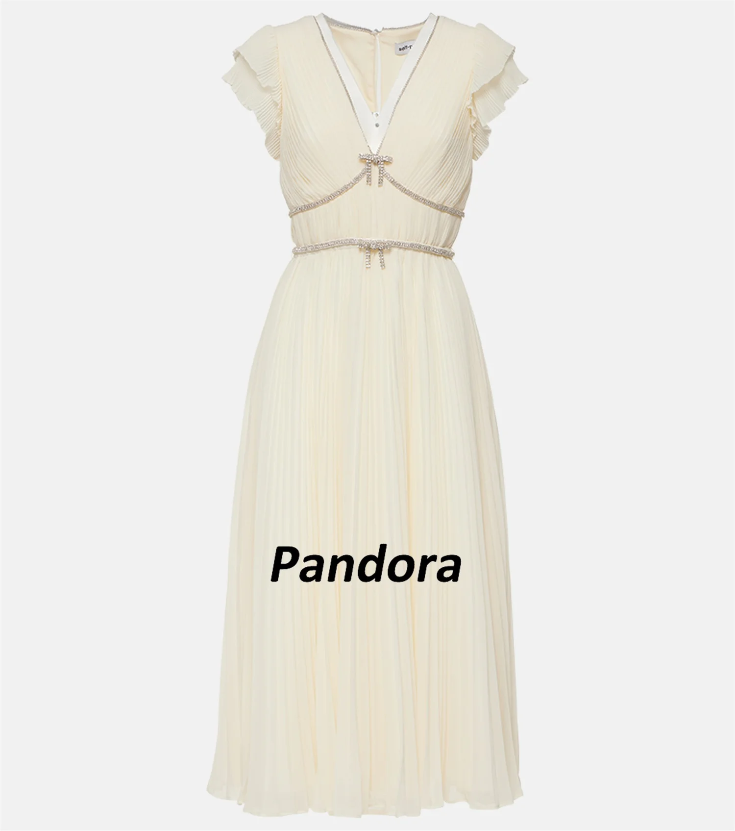 Pandora Crystal A-Line V Neck Prom Dress Pleated Ankle Length Evening Summer Elegant Party Dress For Women 2024