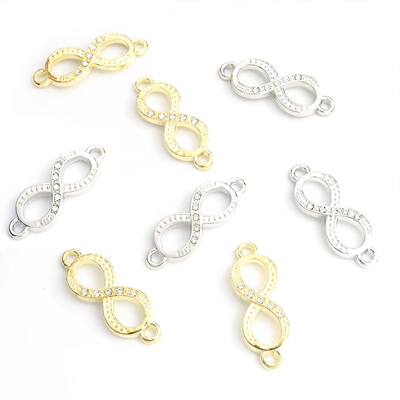 10pcs Fashion Crystals Alloy Infinity Symbol Connector Charms Gold/Silver Plated Metal Bracelets Pendants for Jewelry Making DIY