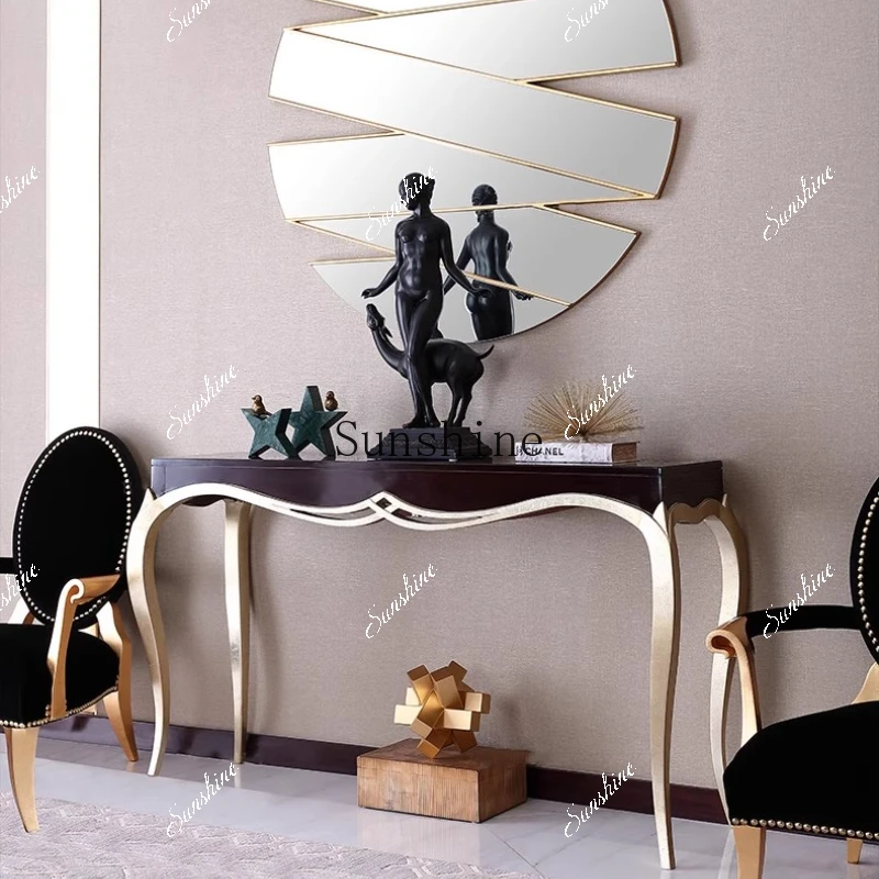 French retro modern simple neoclassical entrance foyer decoration table light luxury solid wood entrance table FT