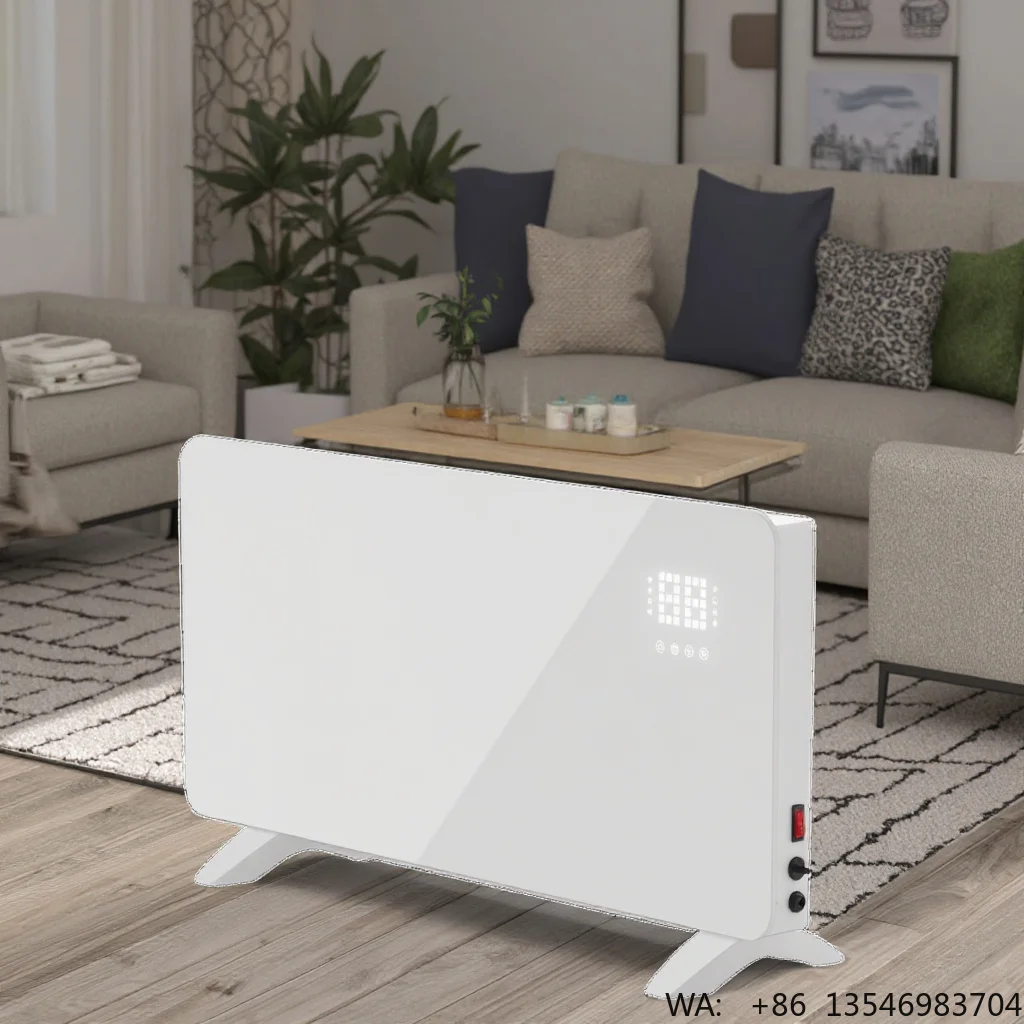 2000W Electric Convection Heater Digital WiFi Control Moveable Wheel Fireplace Glass Infra Panel Heater with  Fireframe
