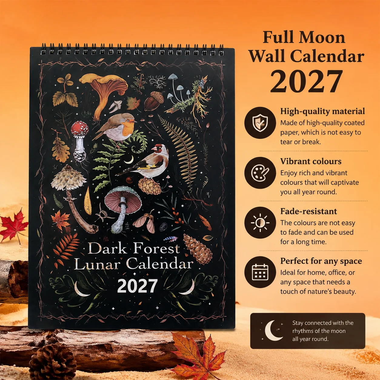 Dark 2027 Wall Calendar Dark Forest 12 Months Original Illustrations Planner Hanging Art For Home Office Desk Decor Gift Fun