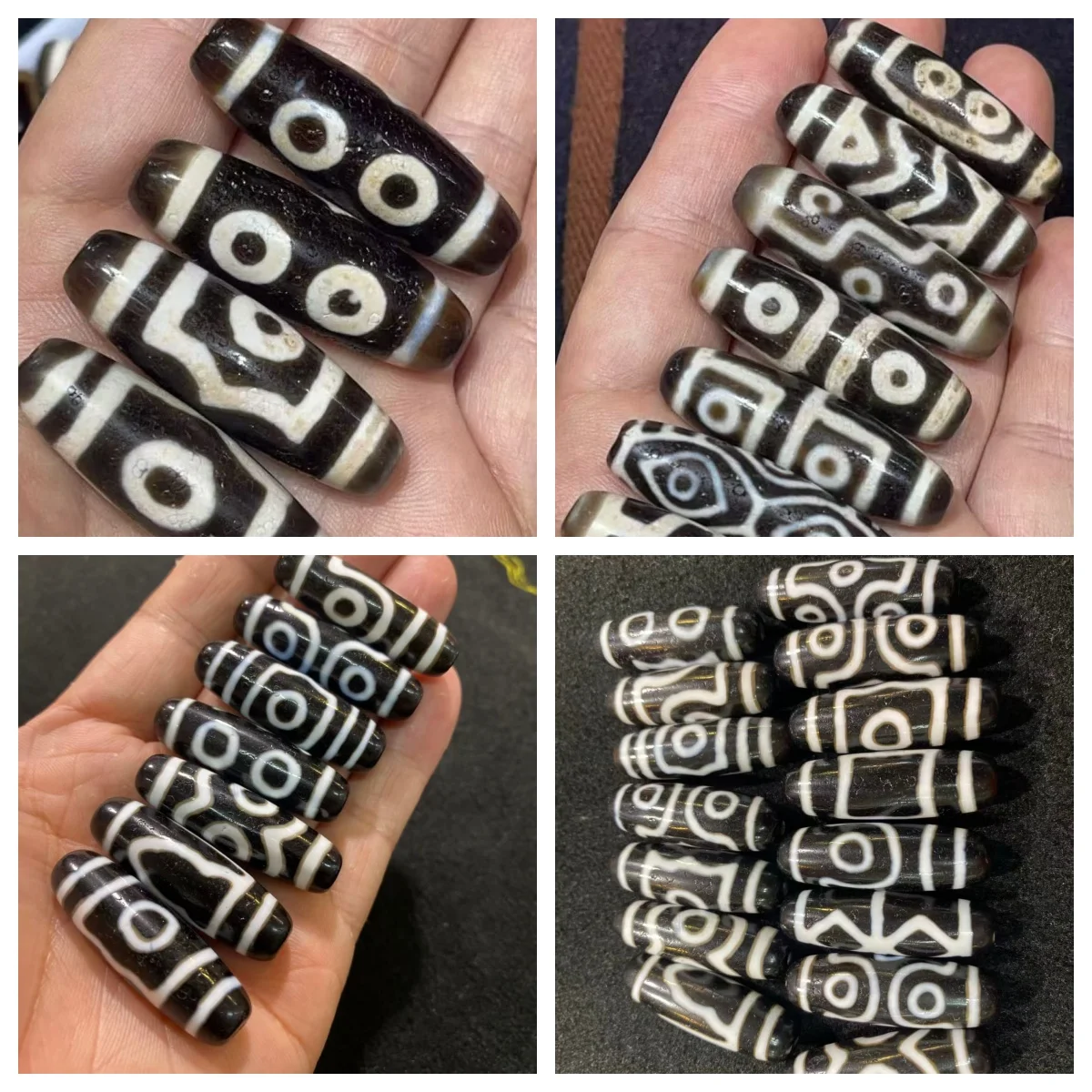 1pcs/lot Fine lines with solid detailing clear black white separation hand-painted lines on agate Dzi beads 1/2/3/6 eyes Vajra