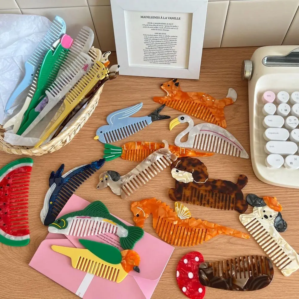 

New Wide Toothed Acetate Comb Fruit Design Cartoon Animal Hairdressing Comb Anti-static Massage Function Salon Comb