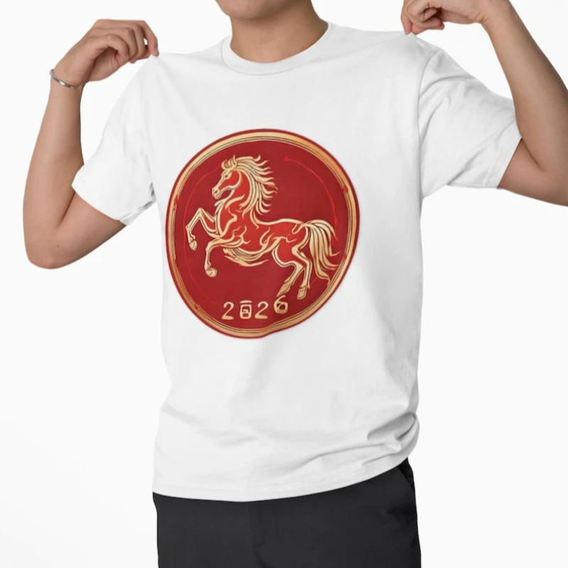 Zodiac of Horse Happy Chinese Lunar New Year Fire Adult T-shirt  Cool Trending Streetwear Unisex Crewneck Printed T-shirt Tops