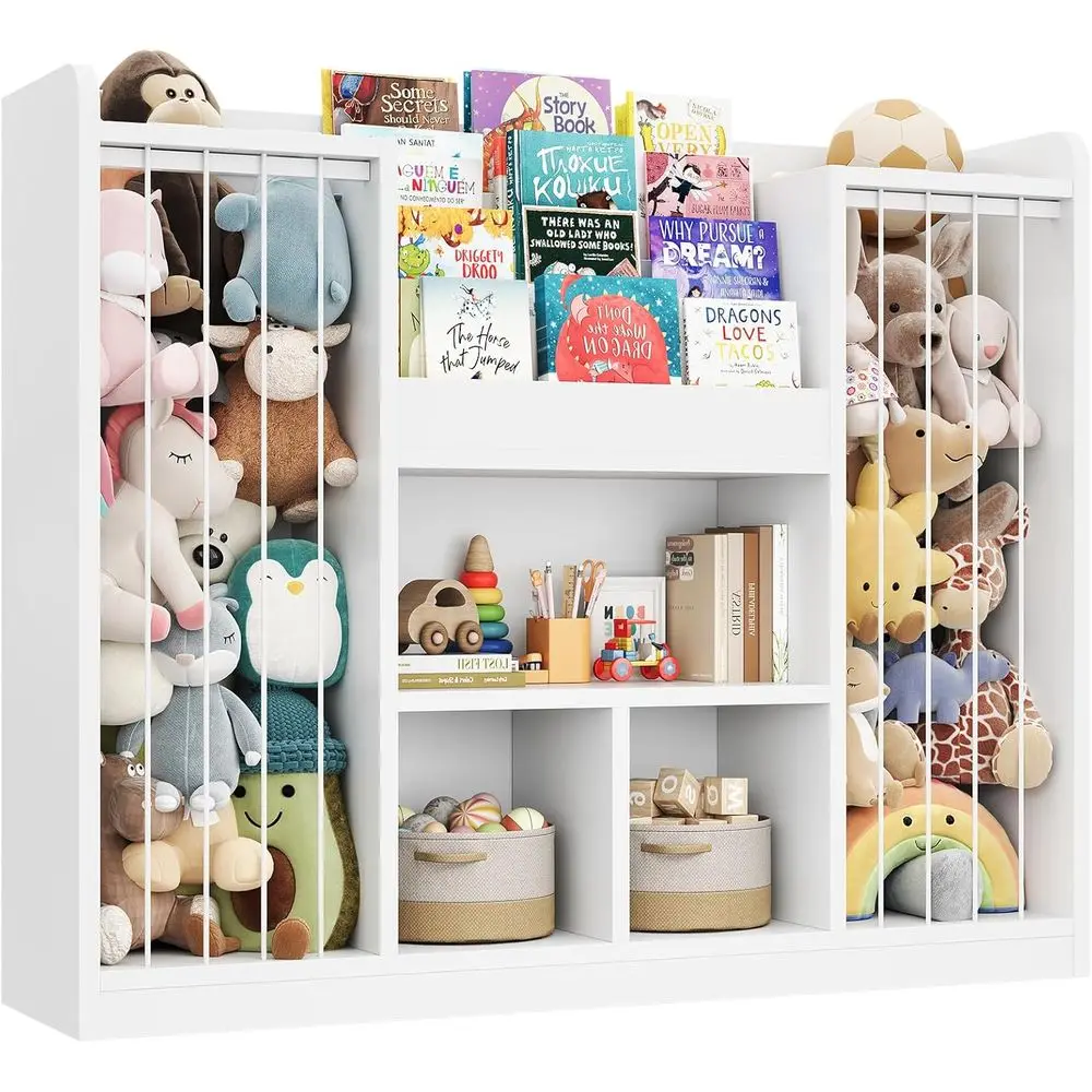 

4-Tier Animal Toy Organizer with 3 Open Cubes for Kids' Books, Playroom, and Nursery Storage