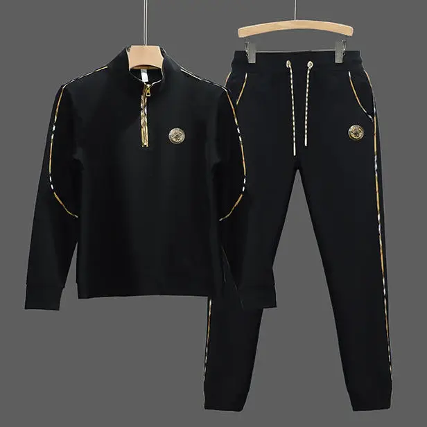 

2025 men's casual suit spring and autumn new stand-up neck sweater men's top pants