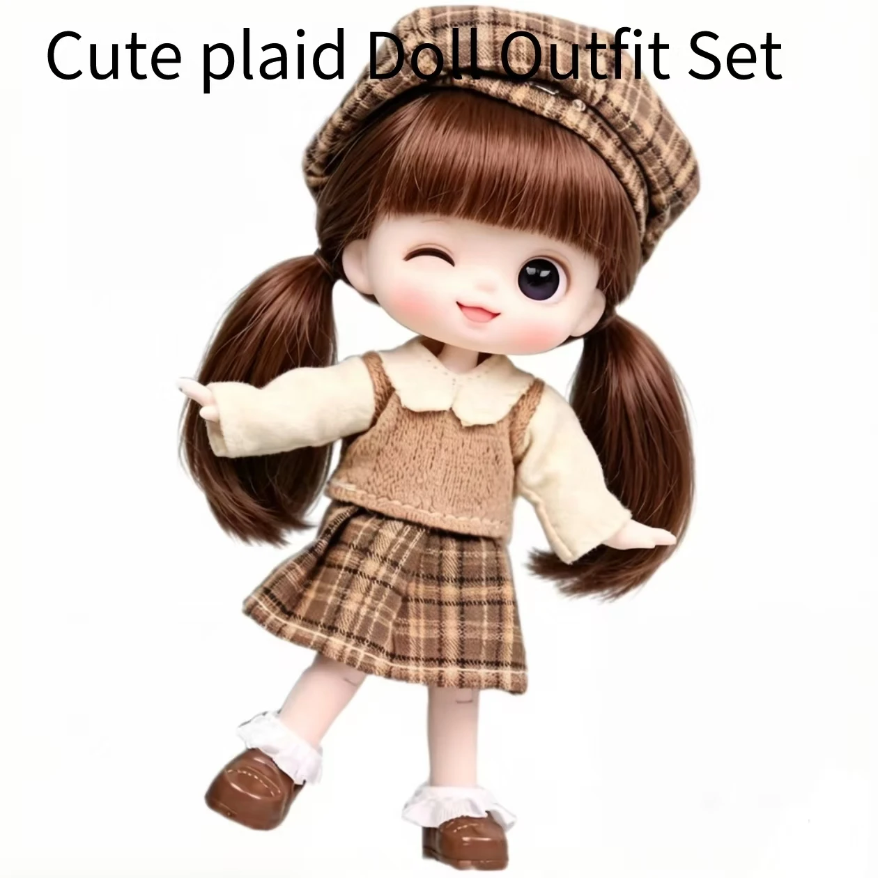 

Комплект одежды для кукол 1/12 BJD OB11 YMY GSC P9, клетчатая юбка и берет, наряд ручной работы из хлопка и льна, аксессуары для кукол.
