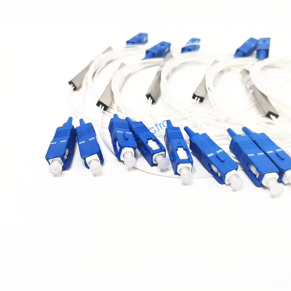 10pcs/lot Fiber Optic Splitter 1x2 1x4 1x8 1x16 1x32 PLC SC/UPC SM 0.9mm G657A1 LSZH 1m Singlemode White