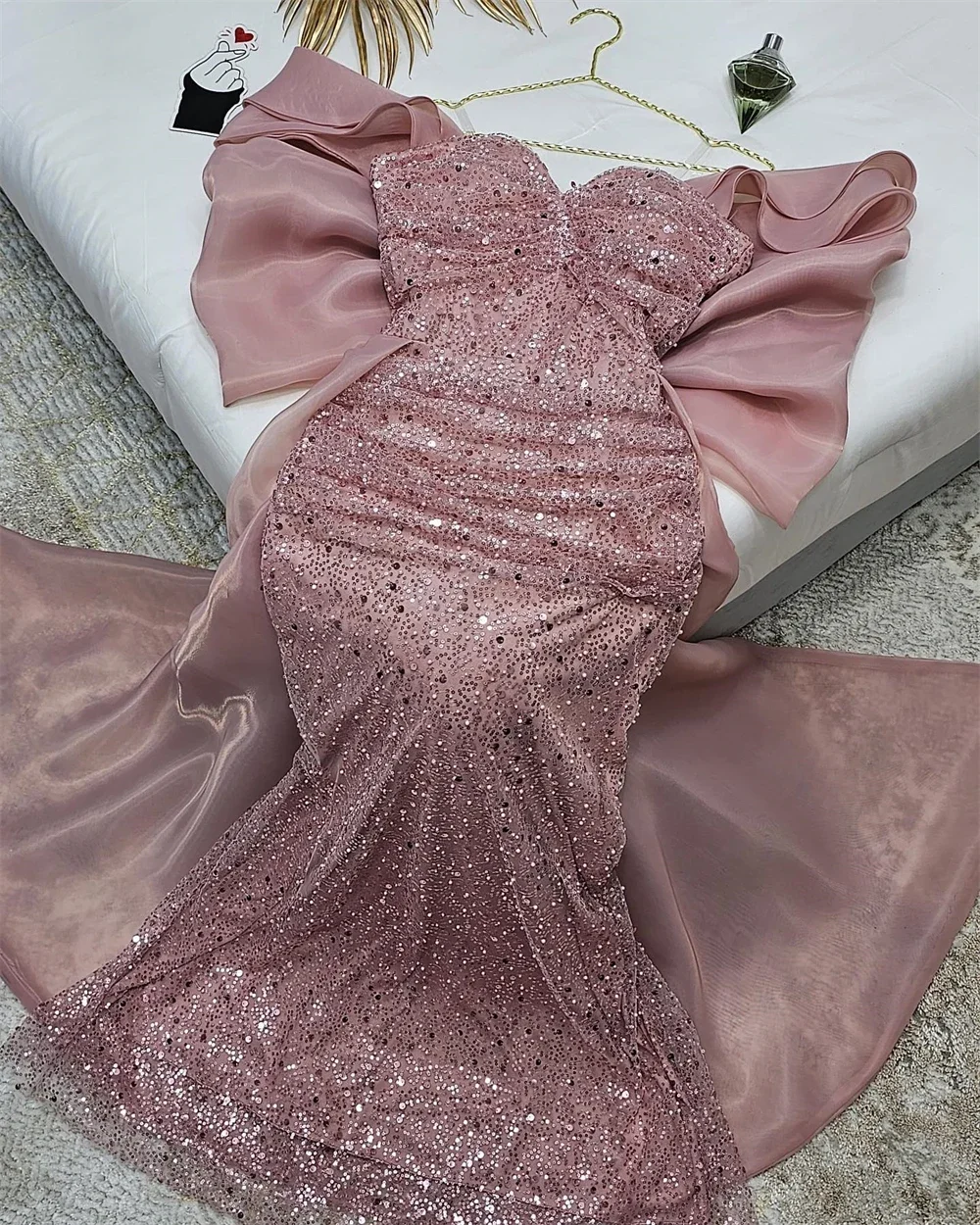 Vestidos de graduación elegantes con lentejuelas sin tirantes, vestido de fiesta de sirena, largo hasta el suelo, sin mangas, vestidos de noche formales