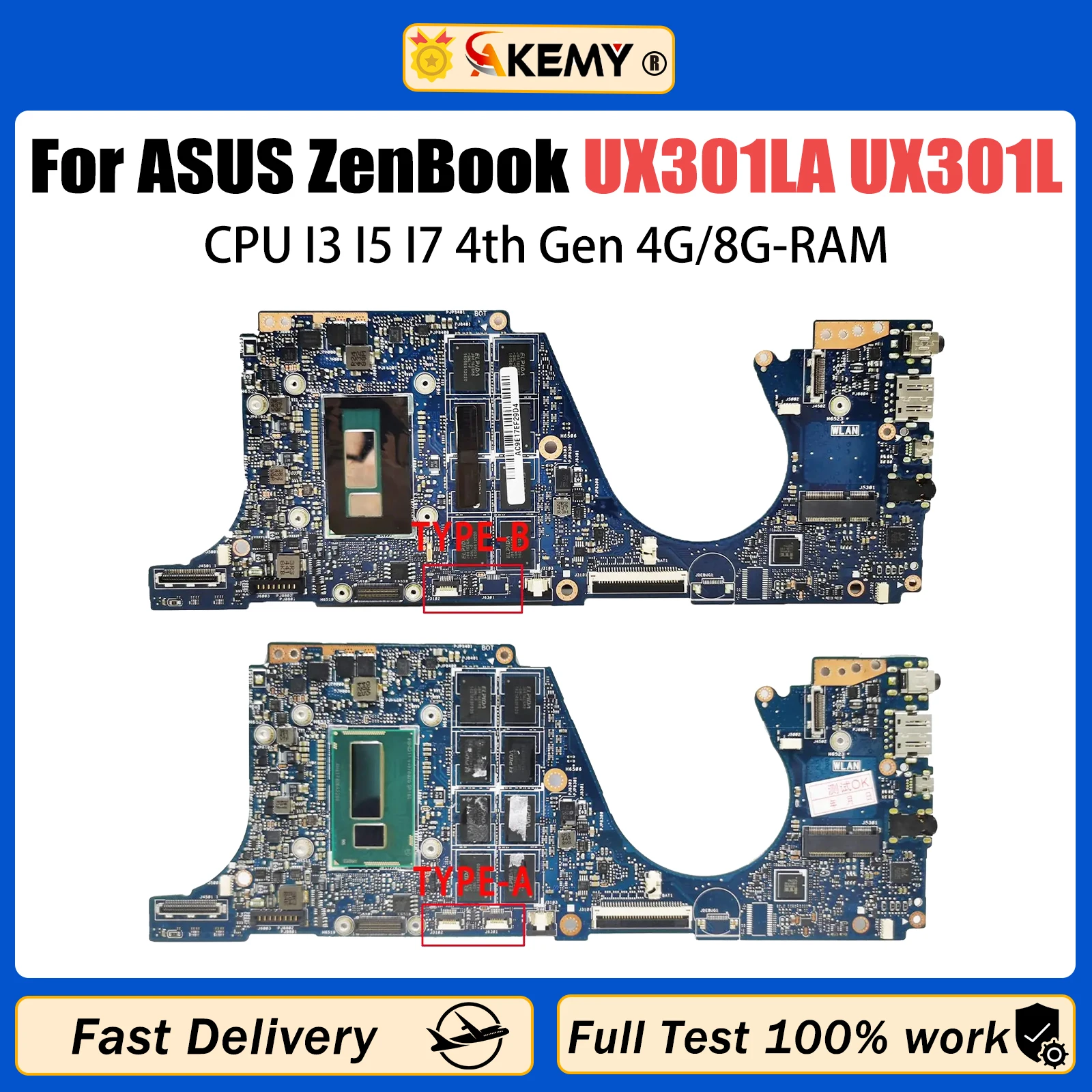 

AKEMY UX301LA Notebook Mainboard For ASUS ZENBOOK UX301L UX301 Laptop Motherboard I3 I5 I7 4th Gen CPU 8GB RAM