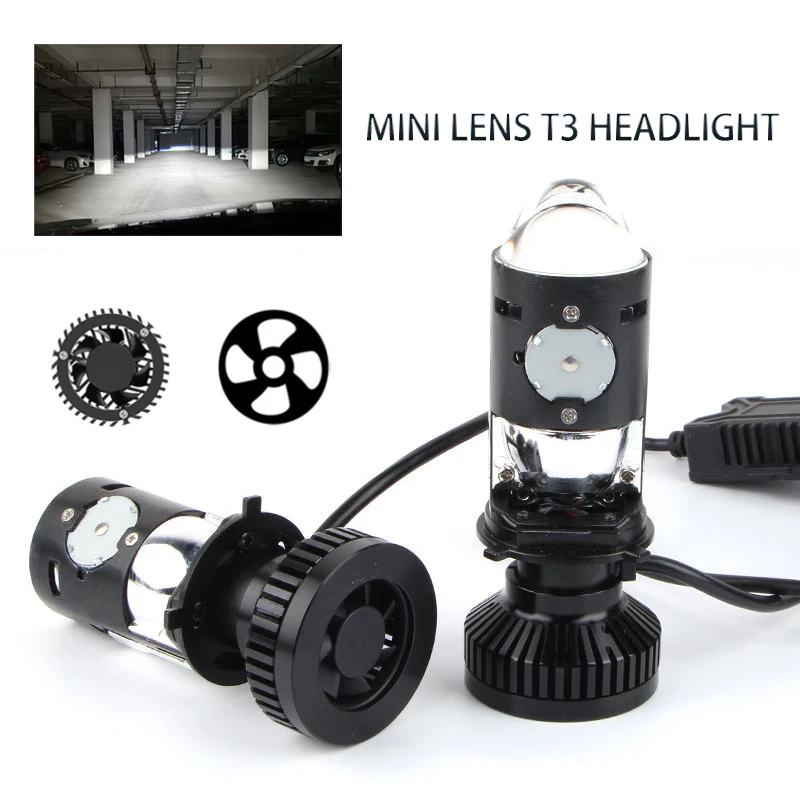 

H4 LED Projector Mini Lens T3 Headlight Bulbs Hi/Lo Beam Headlight 100W 12V 24V Fog Lights Bulb LED Headlight 6000K Car Lamp