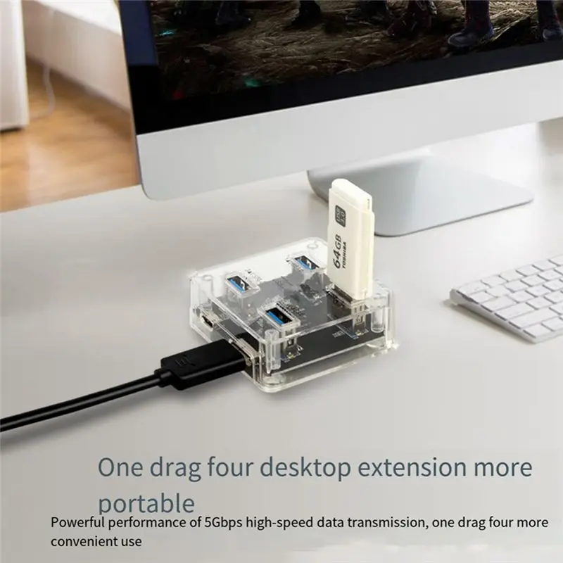 T23C USB 3.0 Hub 4 Port Expansion Drive Free With Power Supply Interface 5Gbps High Speed Transmission With 50Cm Data Cable