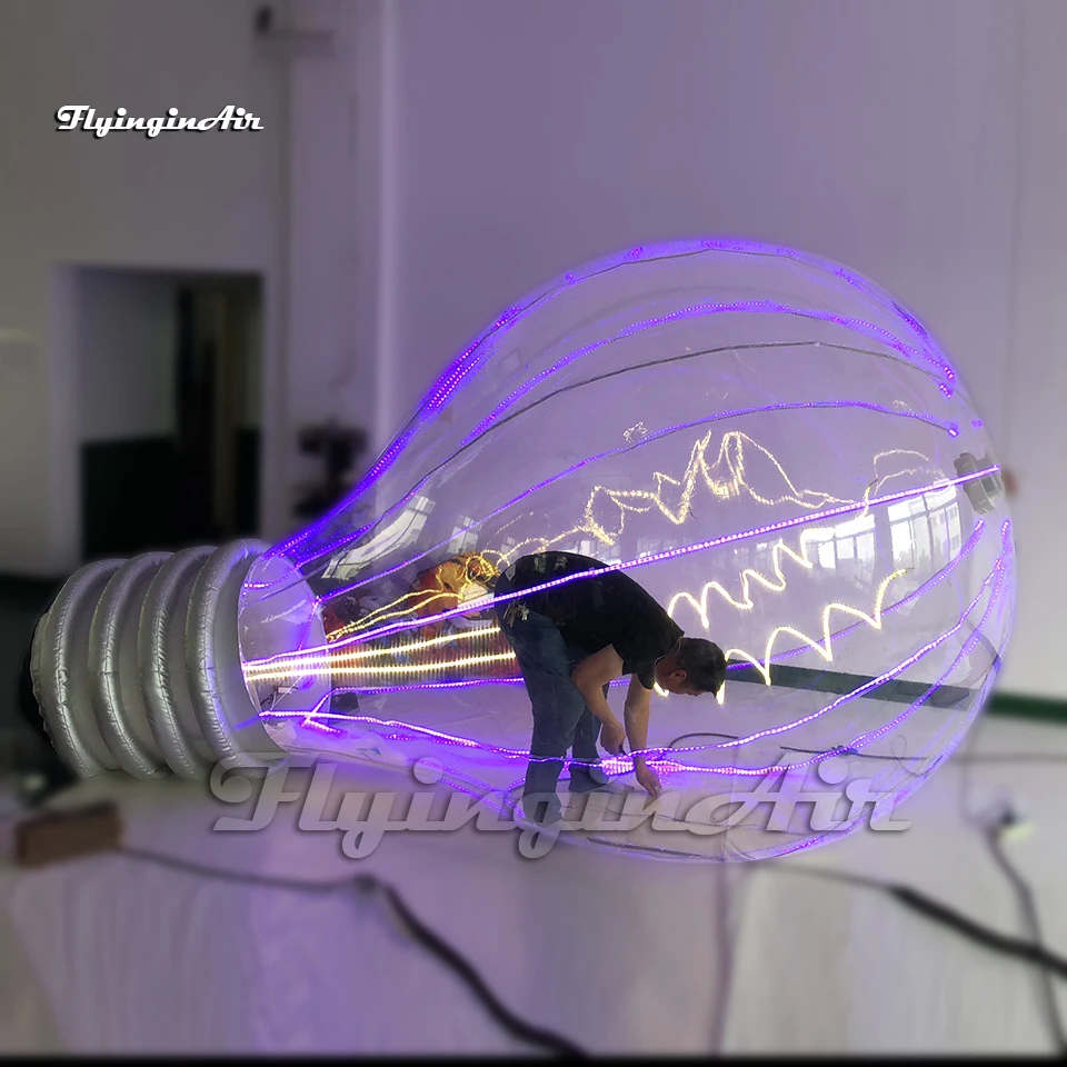 Large Transparent LED Inflatable Bulb Model Party Balloon 4m Simulated Airblown Lightbulb Replica With RGB Light For Event