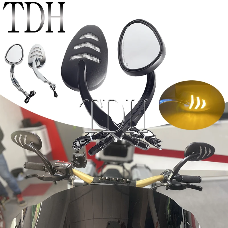 

Motorcycle Rearview Side Mirrors w/ LED Turn Signal Light For Harley Dyna Super Glide Custom Touring Road King Rear View Mirror