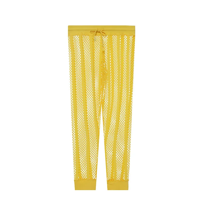 

Summer Mesh Striped Jogger Pants for Men Drawstring Waist Breathable See-Through Cuffed Lounge Pants Sheer Sexy Sports Trousers
