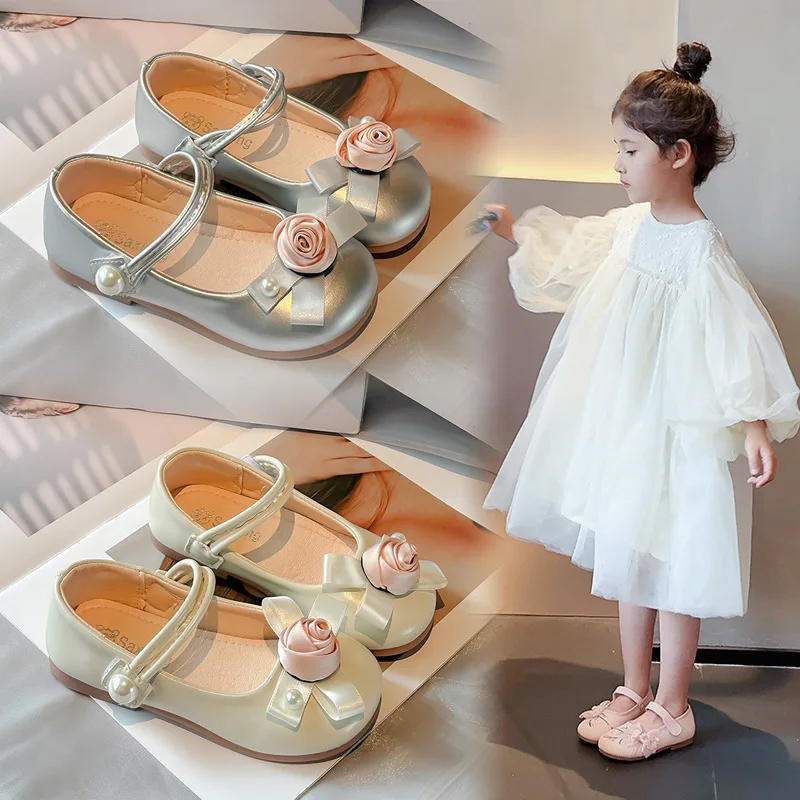 New Style Children's Leather Shoes  Girls' Soft Sole Single Shoes Little Girls Cute Ballet Show Princess Shoes