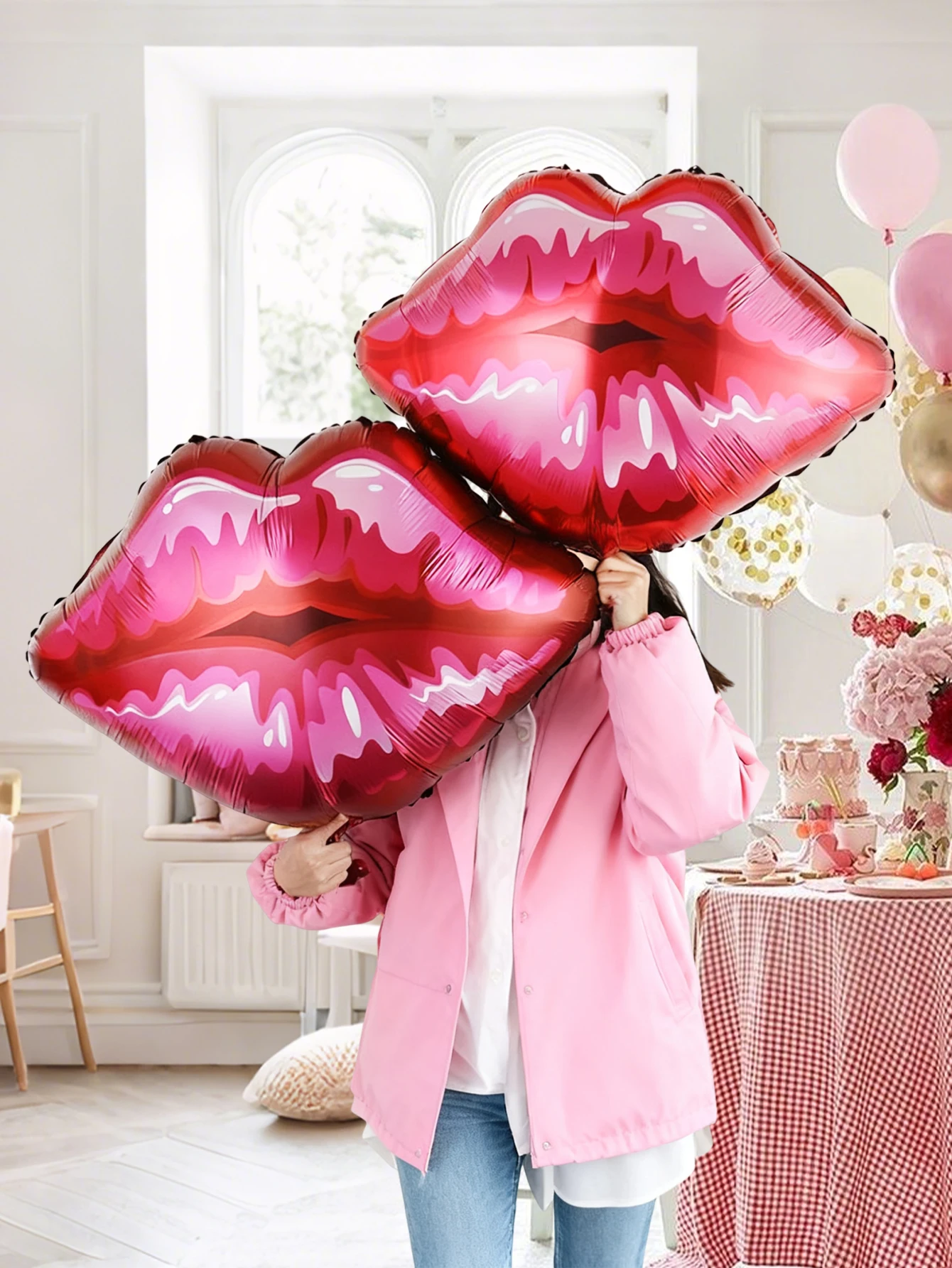 2/5 Stück Lippen-Folienballons, Valentinstagsdekoration, Jahrestag, Make-up-Thema, Geburtstag, Hochzeit, Brautparty-Dekorationen – Detail 2