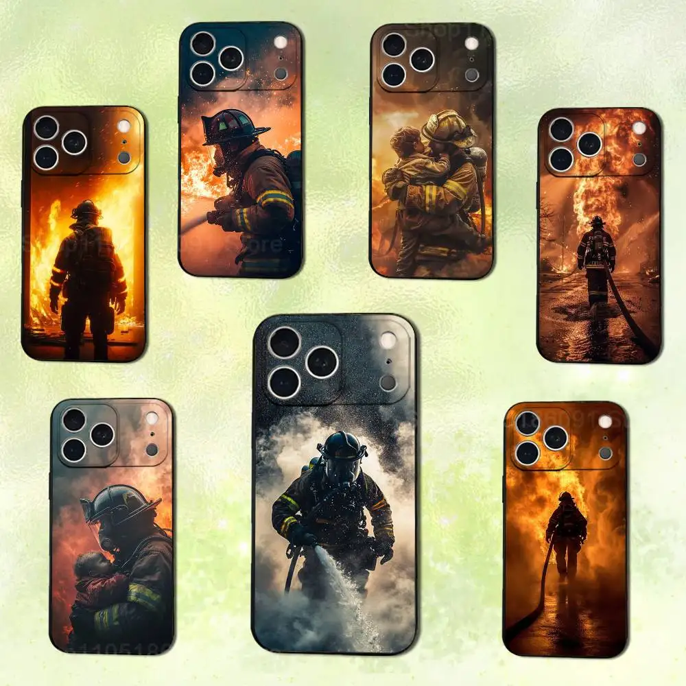 

Fire Safety Firefighter For iPhone 14,13,17,12,11,16,15,Plus,Pro Max,XS,X,XR,SE,Mini, Soft Silicone Black Cover Phone Case
