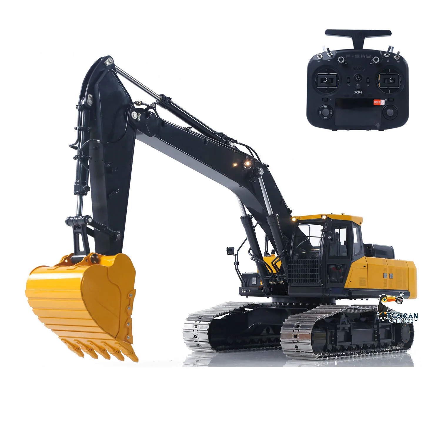 Excavadora hidráulica Super Frog Metal 1/14 RC E400 tipo estándar excavadora de Control remoto modelo 3 bombas válvula 4CH Radio Frsky X14