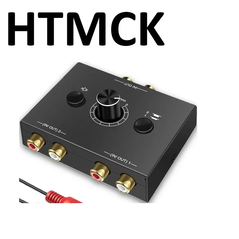 HTMCK 2 in 1 Out/1 in 2 out Bi-Directional RCA Stereo Audio Switcher with Mute Button - Audio Selector Adapter for Speakers