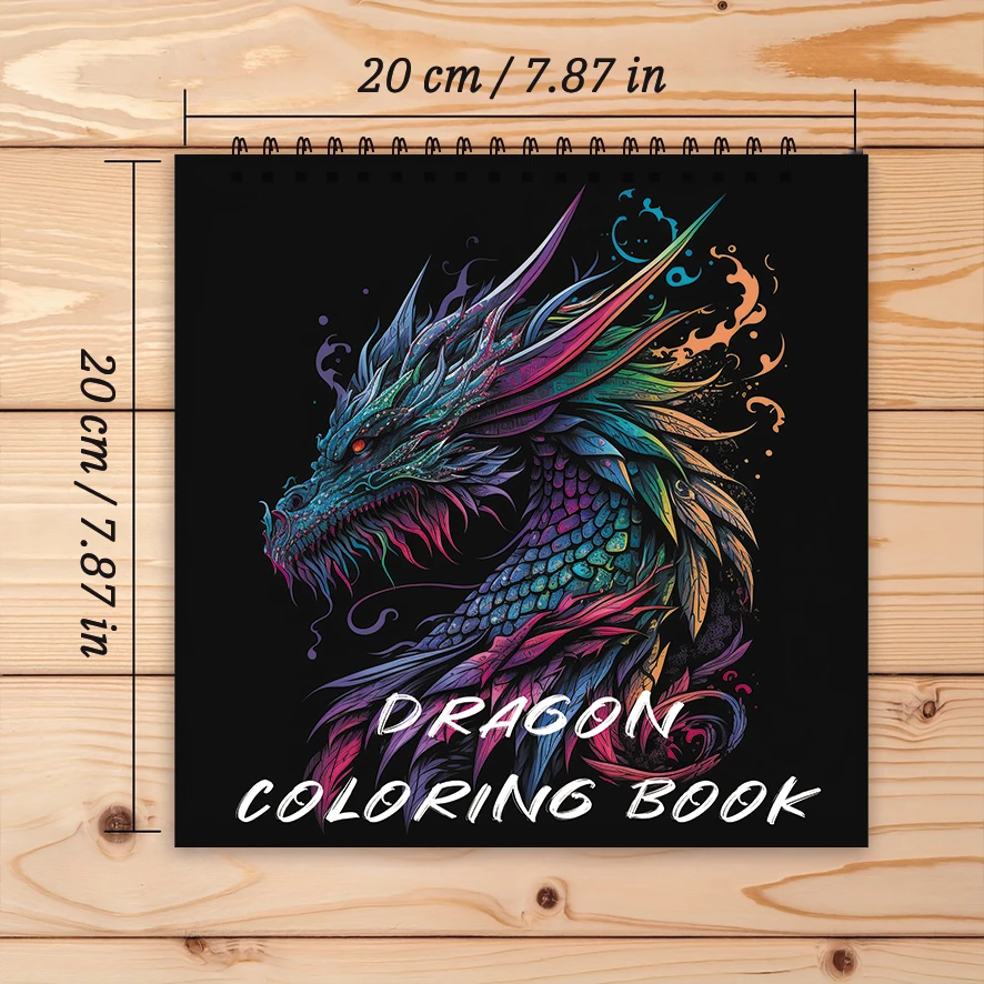 Coloring Book - 7.87 x 7.87 inches 32 pages Dragon Coloring Book - Ideal gift for family or friends