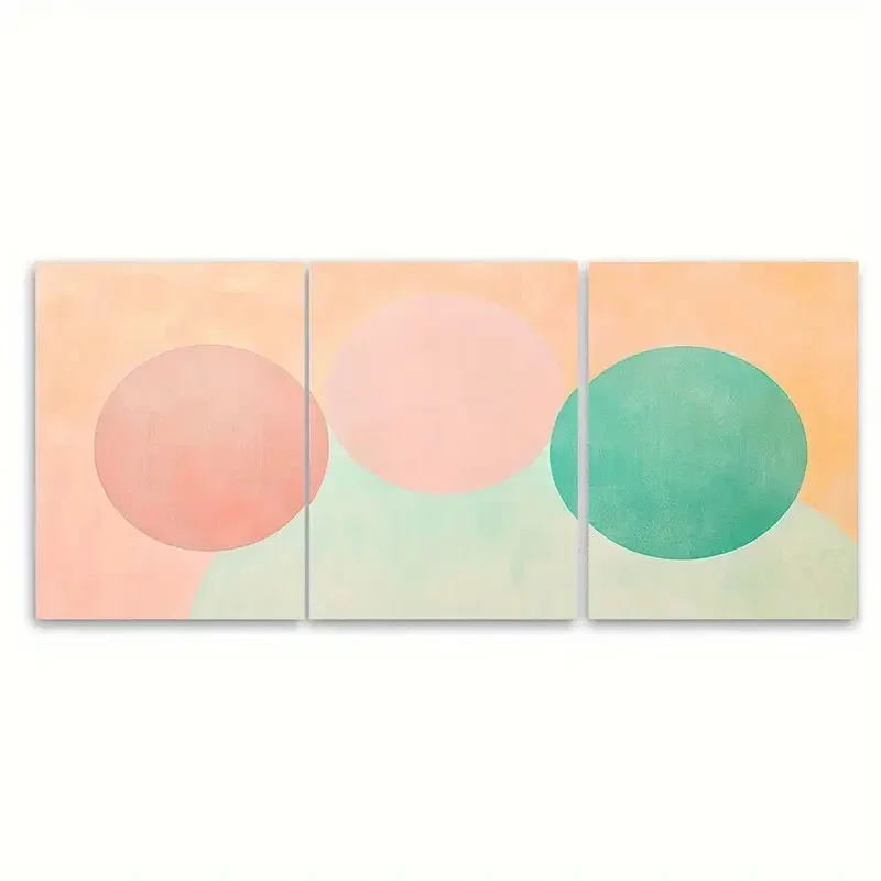 2D Flat, 2D Flat 3pcs Framed Canvas Posters & Prints Peach Mint Green and Pink Zen-Inspired Wall Art Canvas Framed Halloween