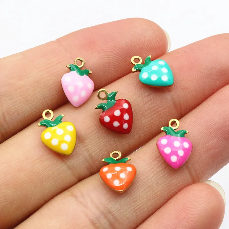 20pcsStainless Steel Enamel Strawberry Charms Pendant 11x8mm Fruit for Earrings Necklace Bracelet DIY Jewelry Accessories image 3