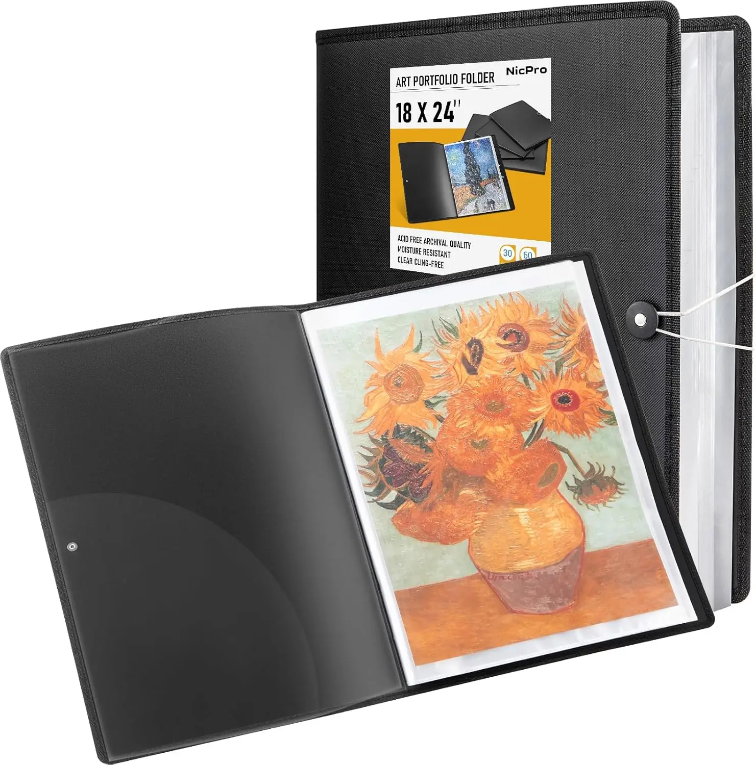 

Портфолио для художественных работ 18x24 с 30 карманами, прозрачные пластиковые вкладыши для художников - вмещает 60 страниц, чехол для картин
