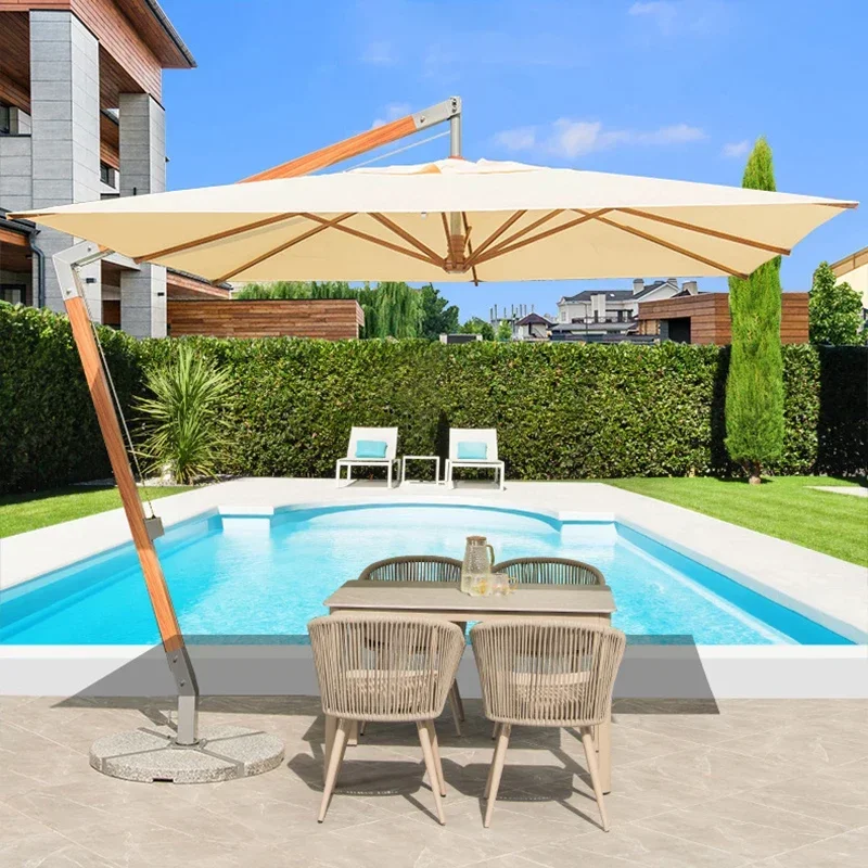 

New Big Size Offset Alum Hanging Umbrella CantileverLuxury Wooden Pole Garden Parsol Umbrella Beach Umbrella